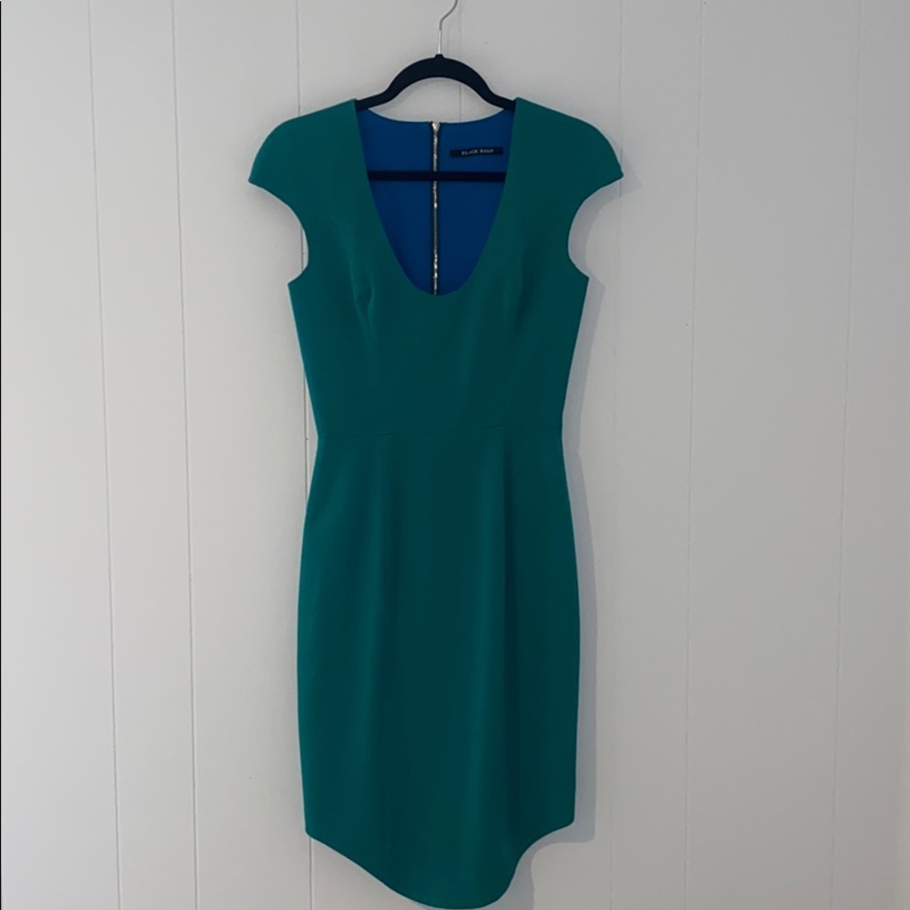Black Halo emerald green dress